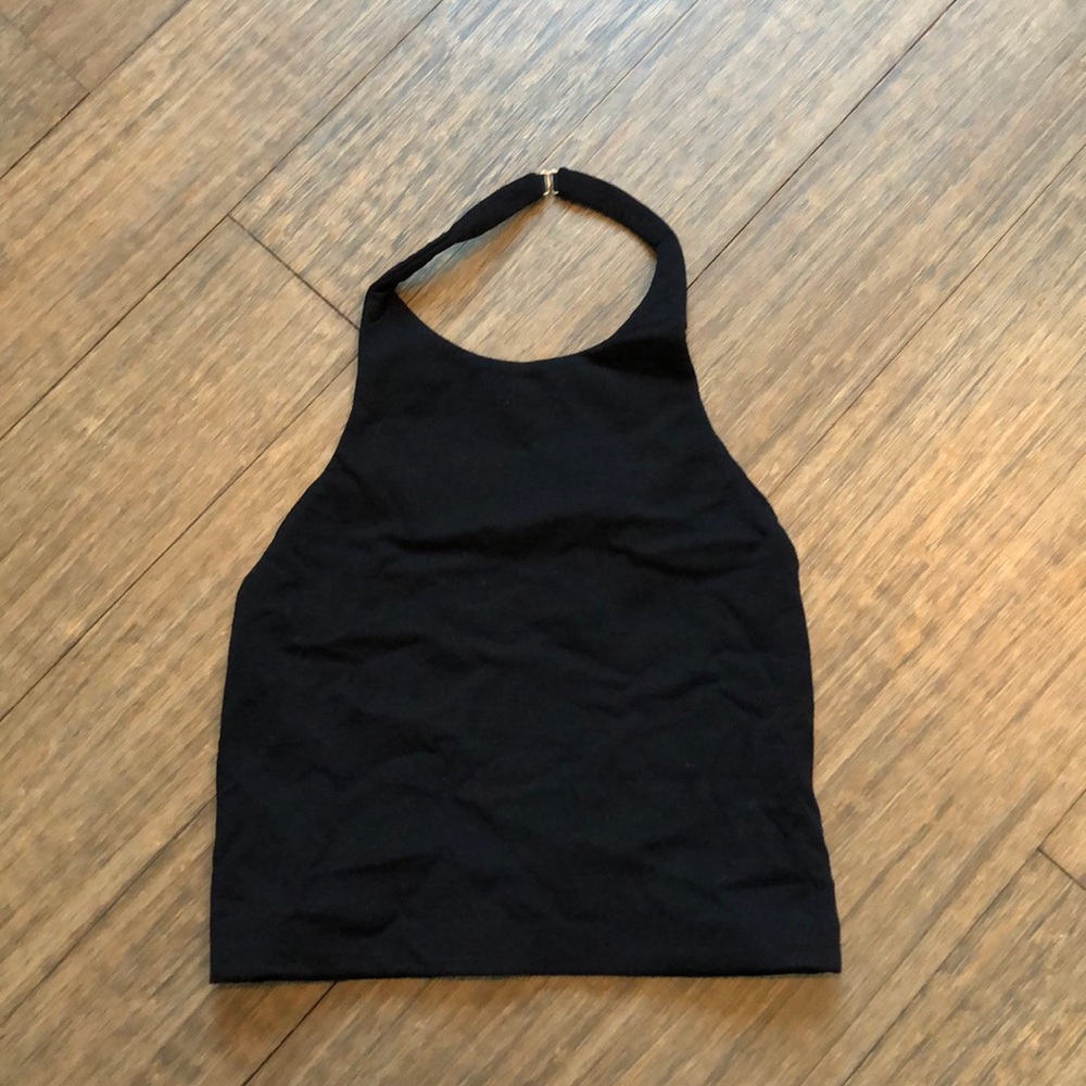 Theory Tubiolo Black Halter One Size Crop Top